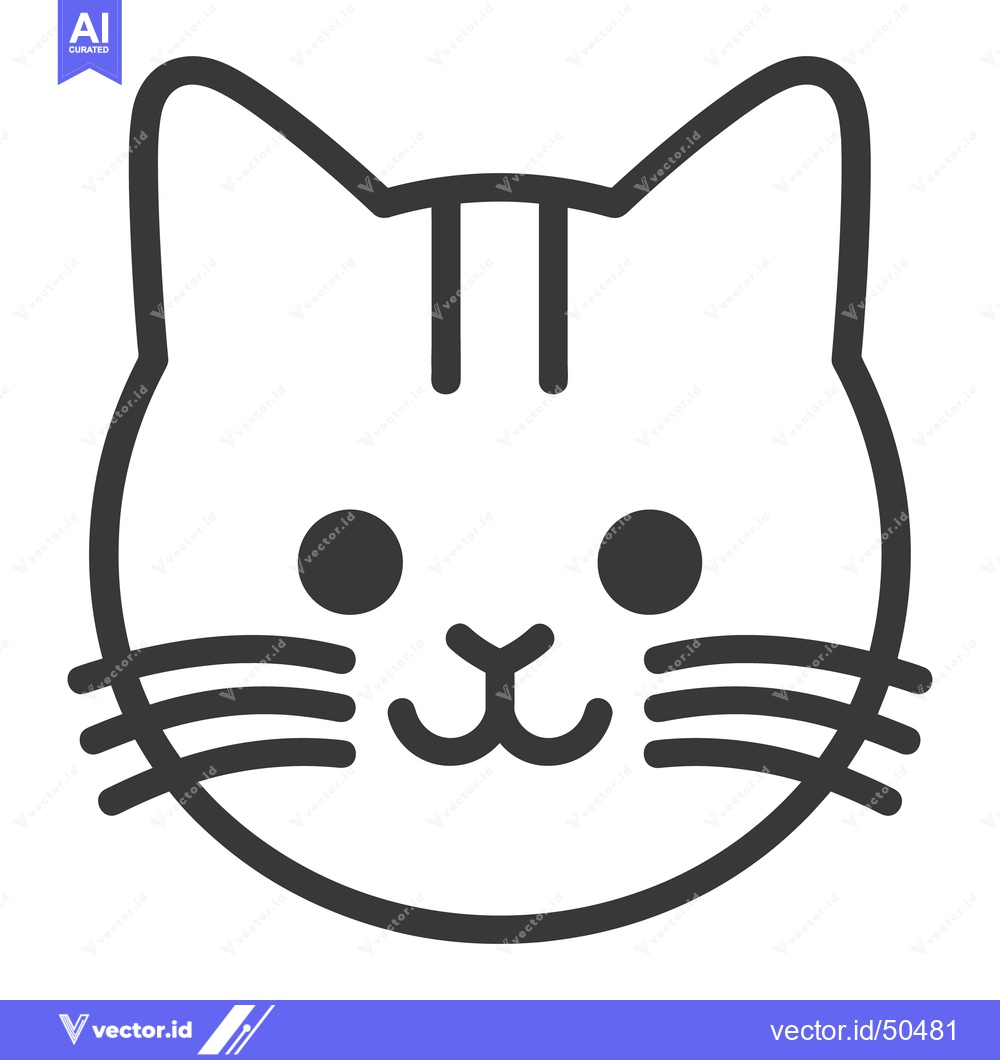 Premium Vector of This image shows a cute stylized cat face in black and white