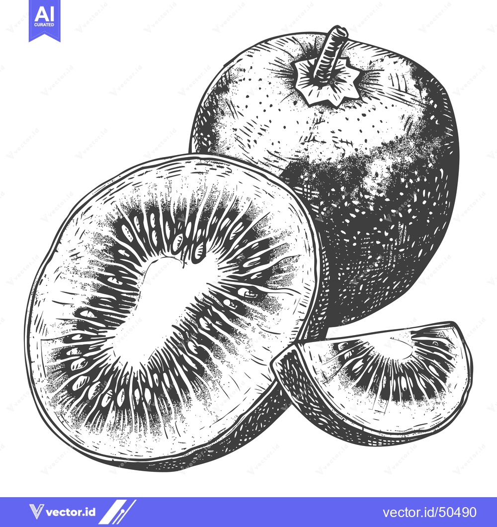 Premium Vector dari A Detailed Illustration of Whole and Sliced Kiwis
