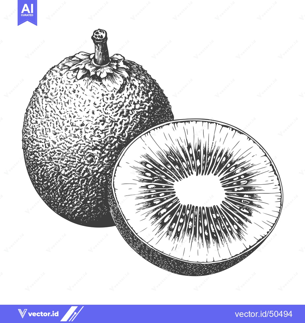Premium Vector of Whole Kiwi Fruit and a Sliced Half Showing Interior Detail