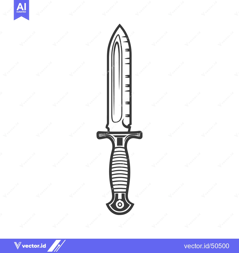 Premium Vector dari Black and white illustration depicting a sharp knife on white backdrop