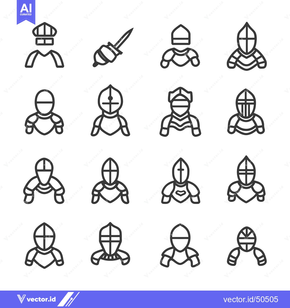 Premium Vector dari Knight and Armor Icon Set in Line Style