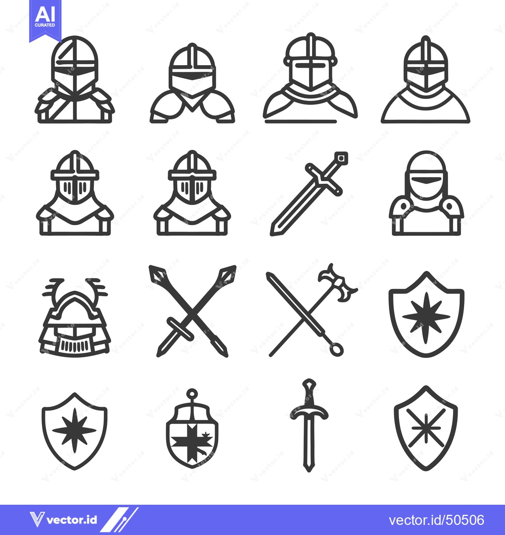 Premium Vector dari Knight Armor, Swords, and Shields Icon Set