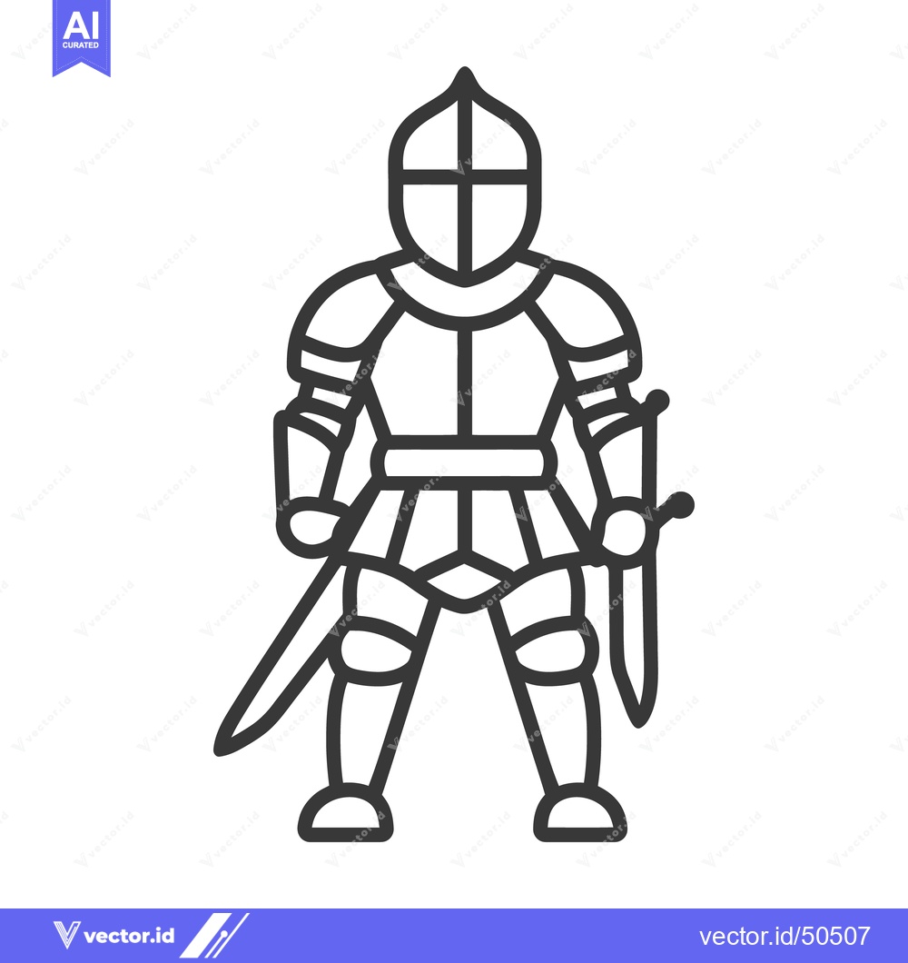 Premium Vector of An armored medieval knight standing with two swords ready for battle