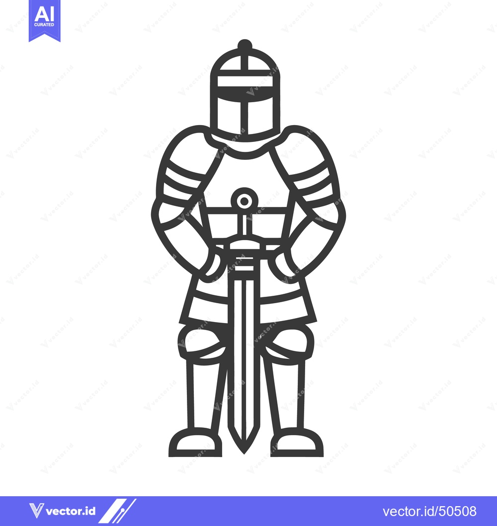 Premium Vector dari A fully armored knight holding a longsword standing upright in readine