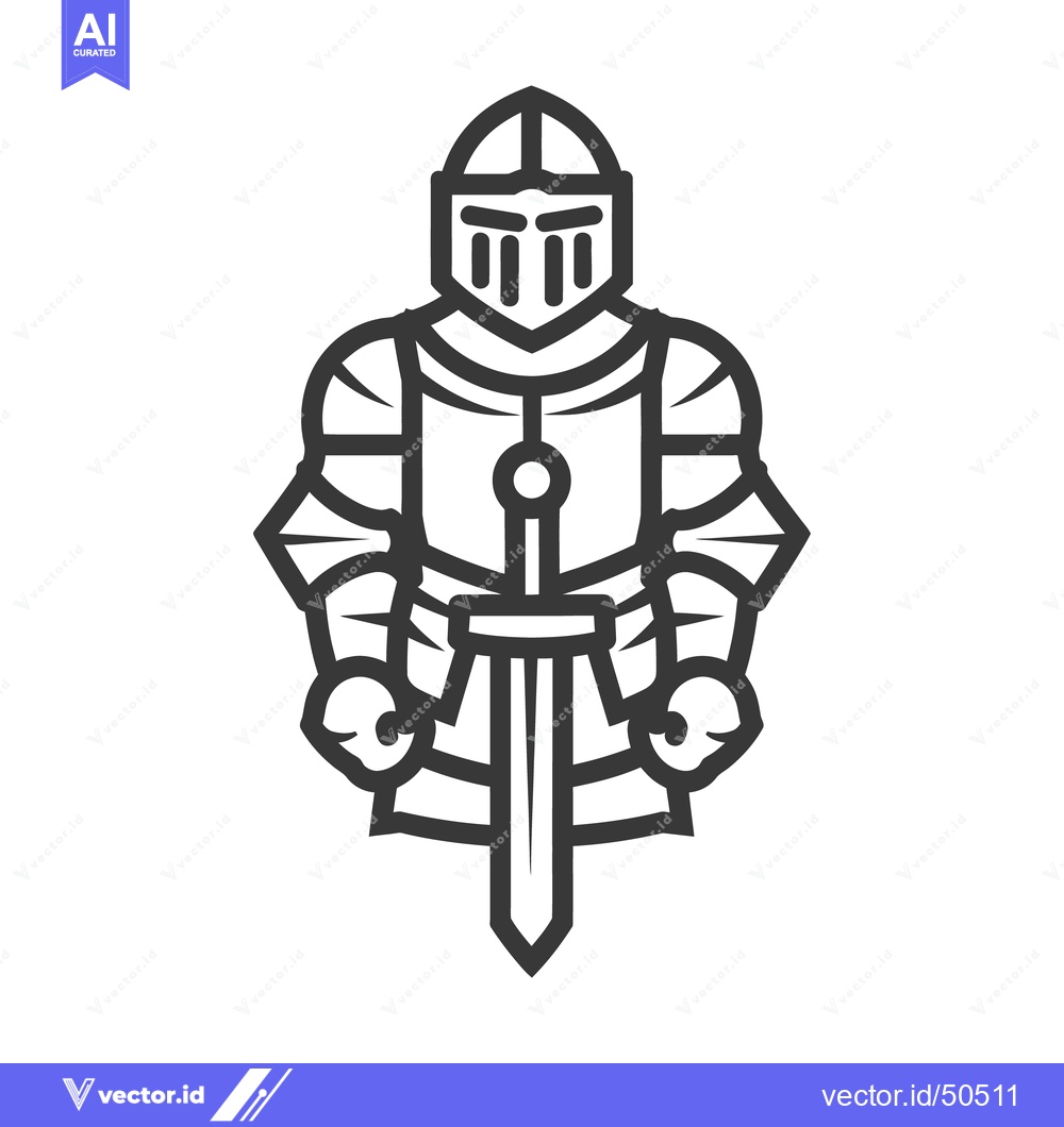Premium Vector of A strong medieval knight stands with a sword in full armor