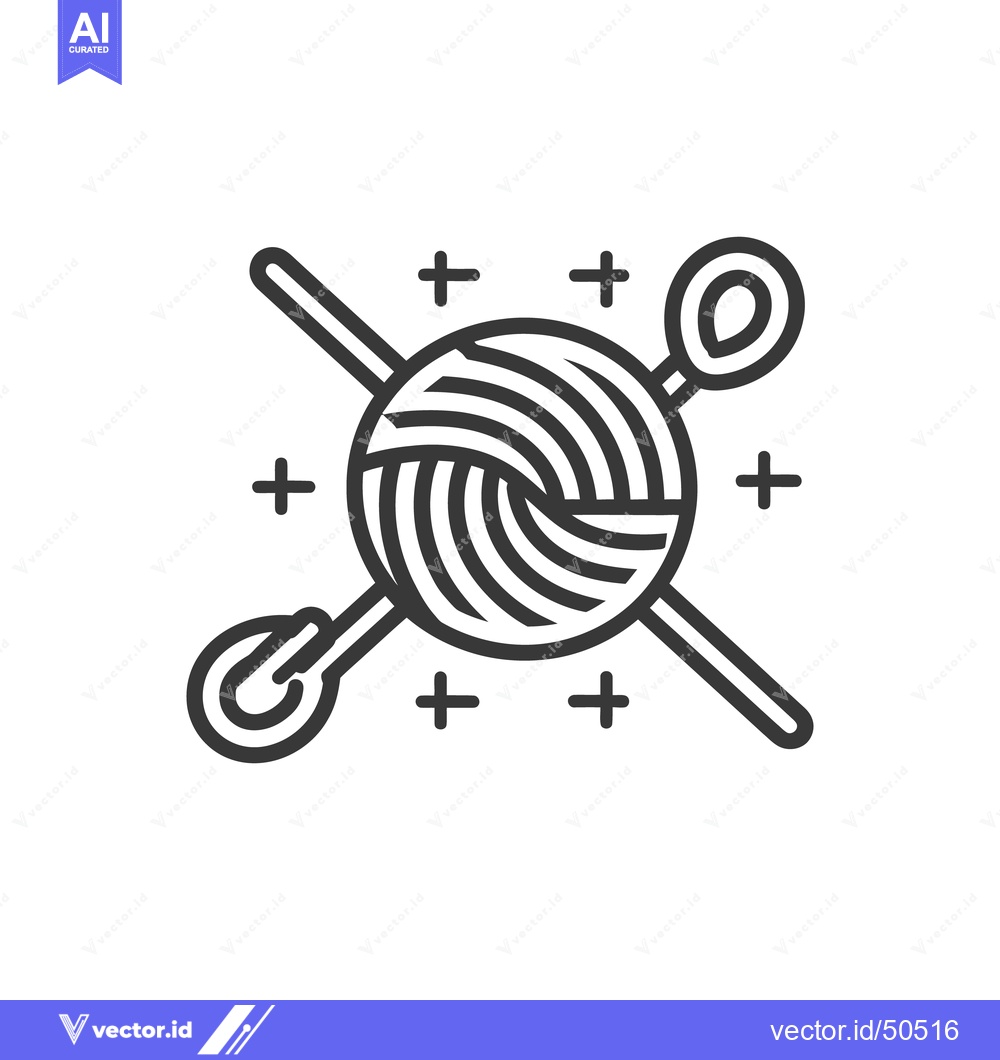 Premium Vector dari A depiction of yarn ball with knitting tools and crosses