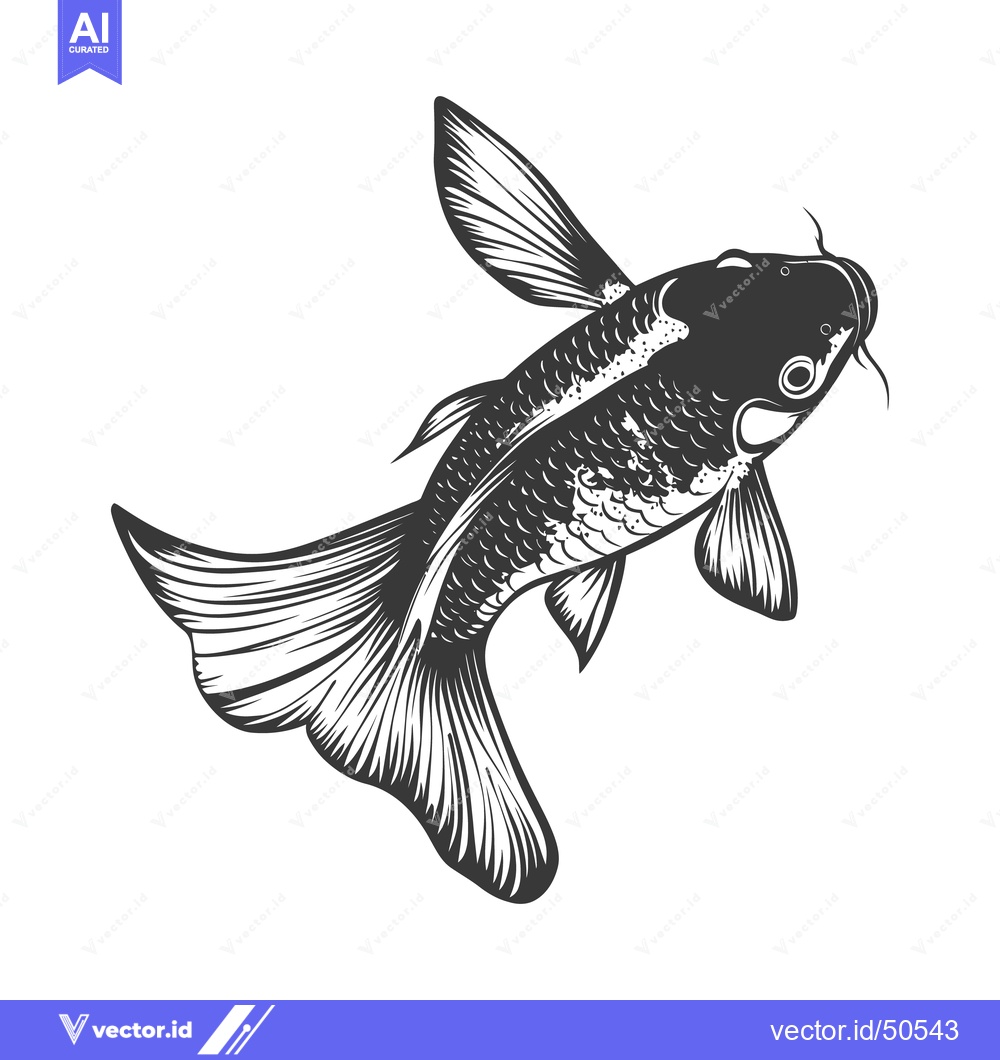 Premium Vector dari A black and white illustration shows a swimming koi fish