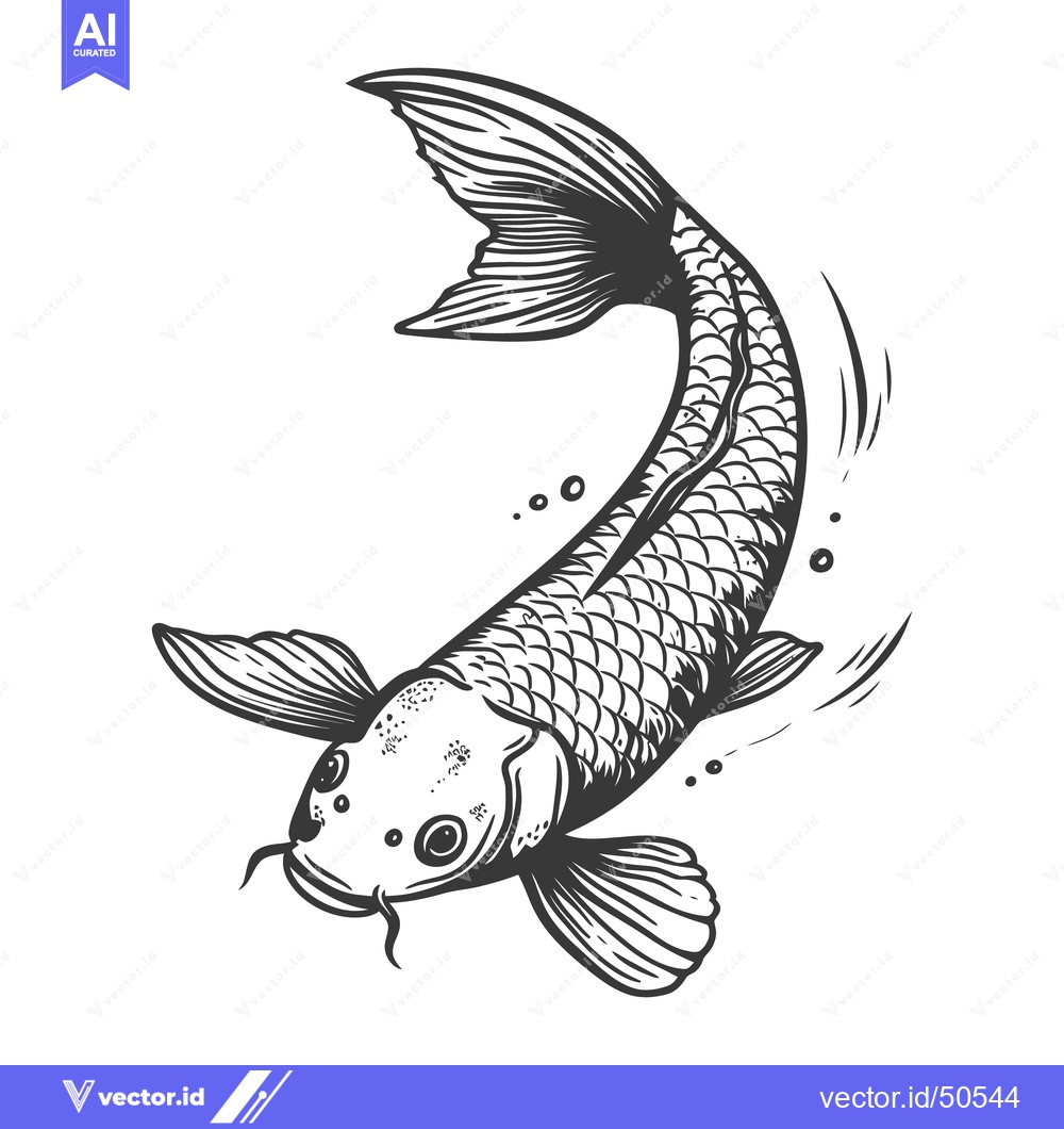 Premium Vector dari Detailed black and white drawing of a swimming fish