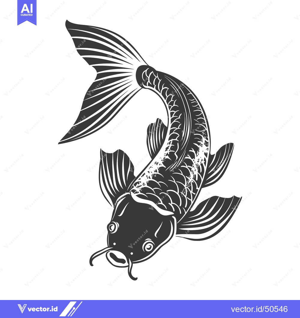 Premium Vector of The detailed illustration depicts a koi carp in a black and white styl