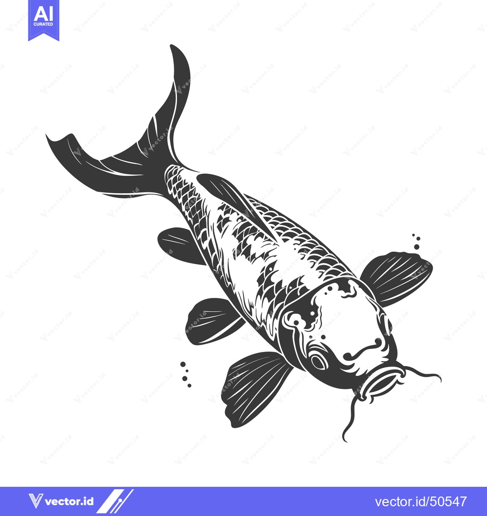 Premium Vector of Stylized illustration depicts a black and white carp fish design