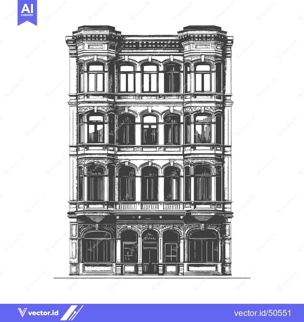 Premium Vector of Elegant Victorian Era Building Architectural Sketch