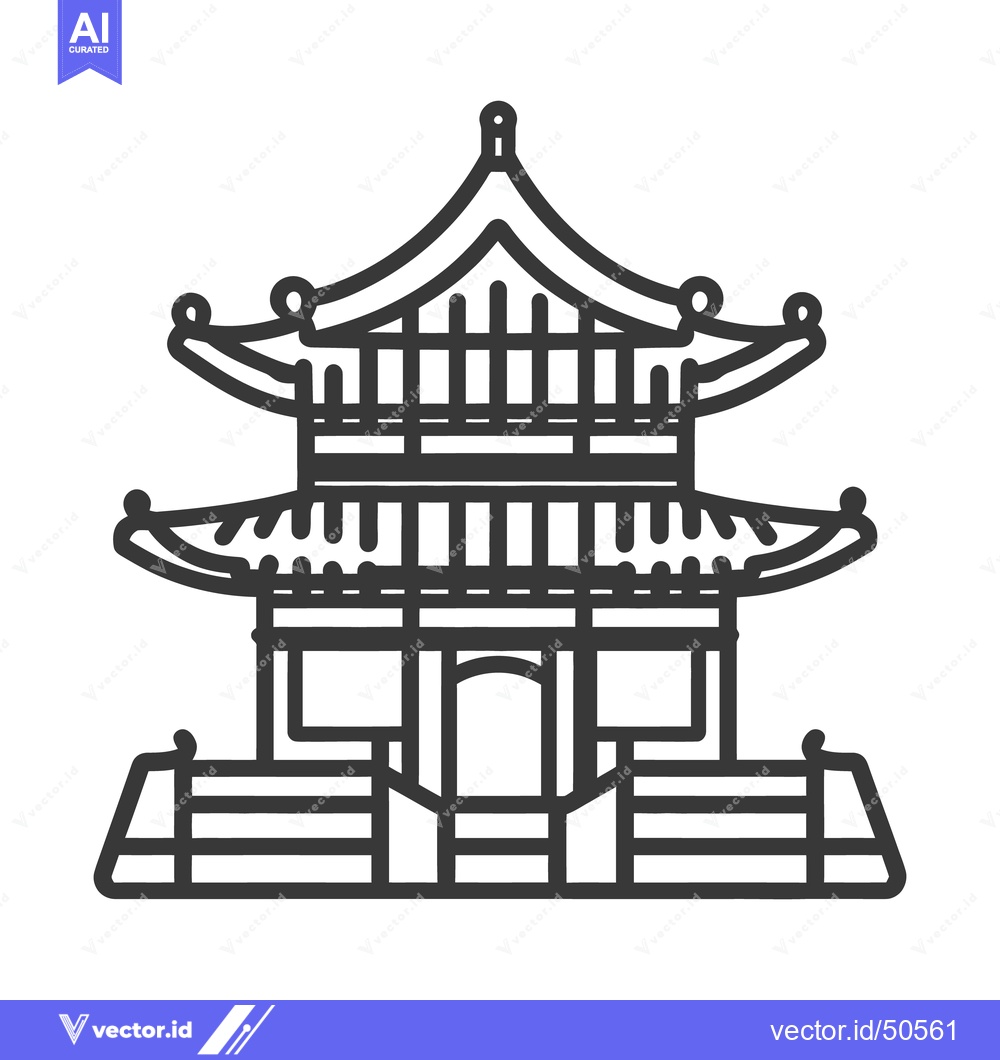 Premium Vector dari Two tiered east asian building illustration with detailed architectura