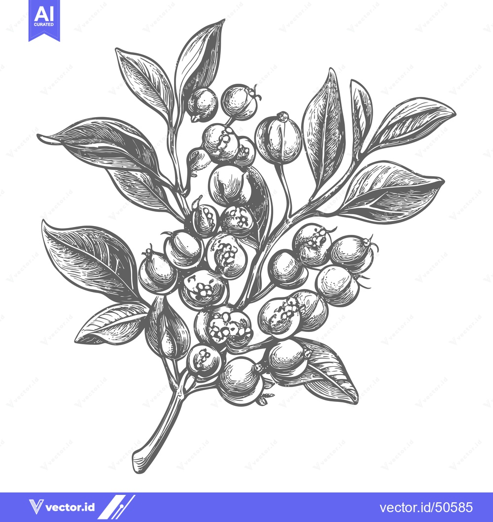 Premium Vector dari Hand Drawn Illustration Of A Branch With Berries And Leaves