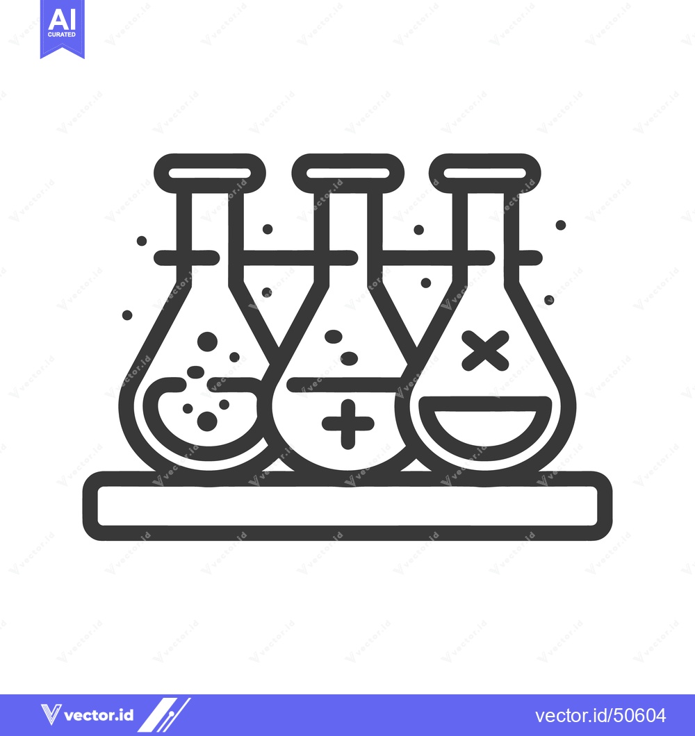 Premium Vector of Three lab flasks holding liquids and symbols on a tray