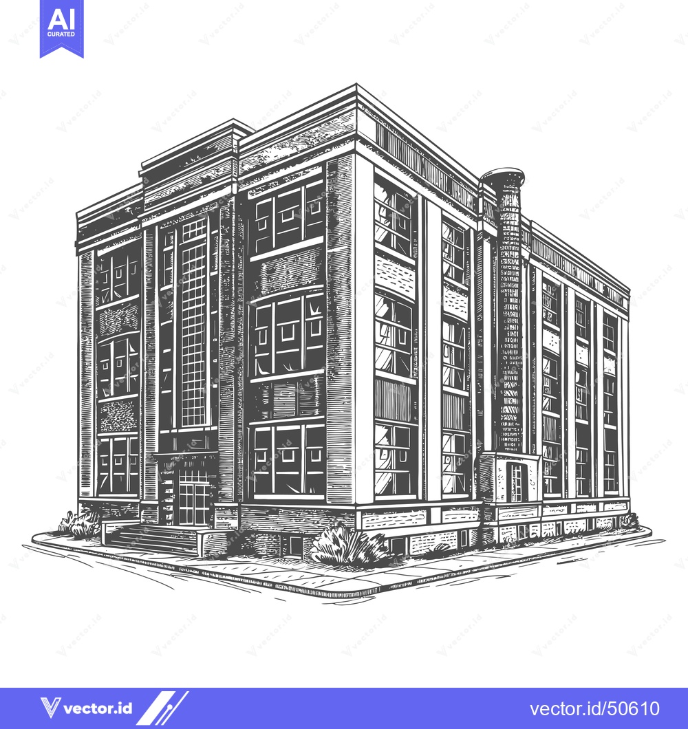 Premium Vector of A Detailed Drawing Of A Multi Story Brick Building