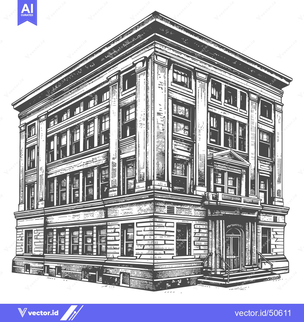 Premium Vector of A Detailed Illustration Of A Grand Corner Building