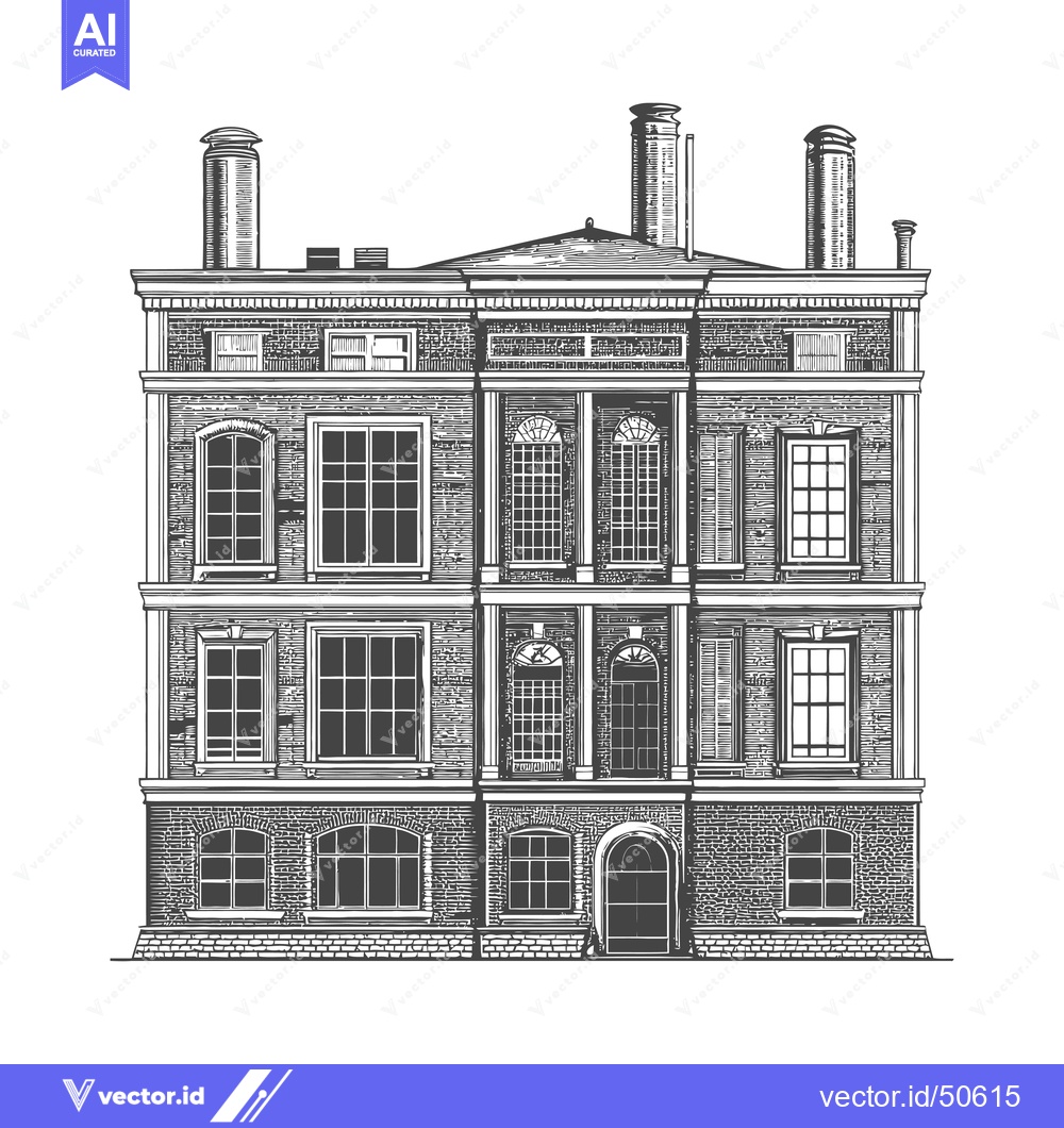 Premium Vector of Elegant Brick Building Architectural Drawing Design