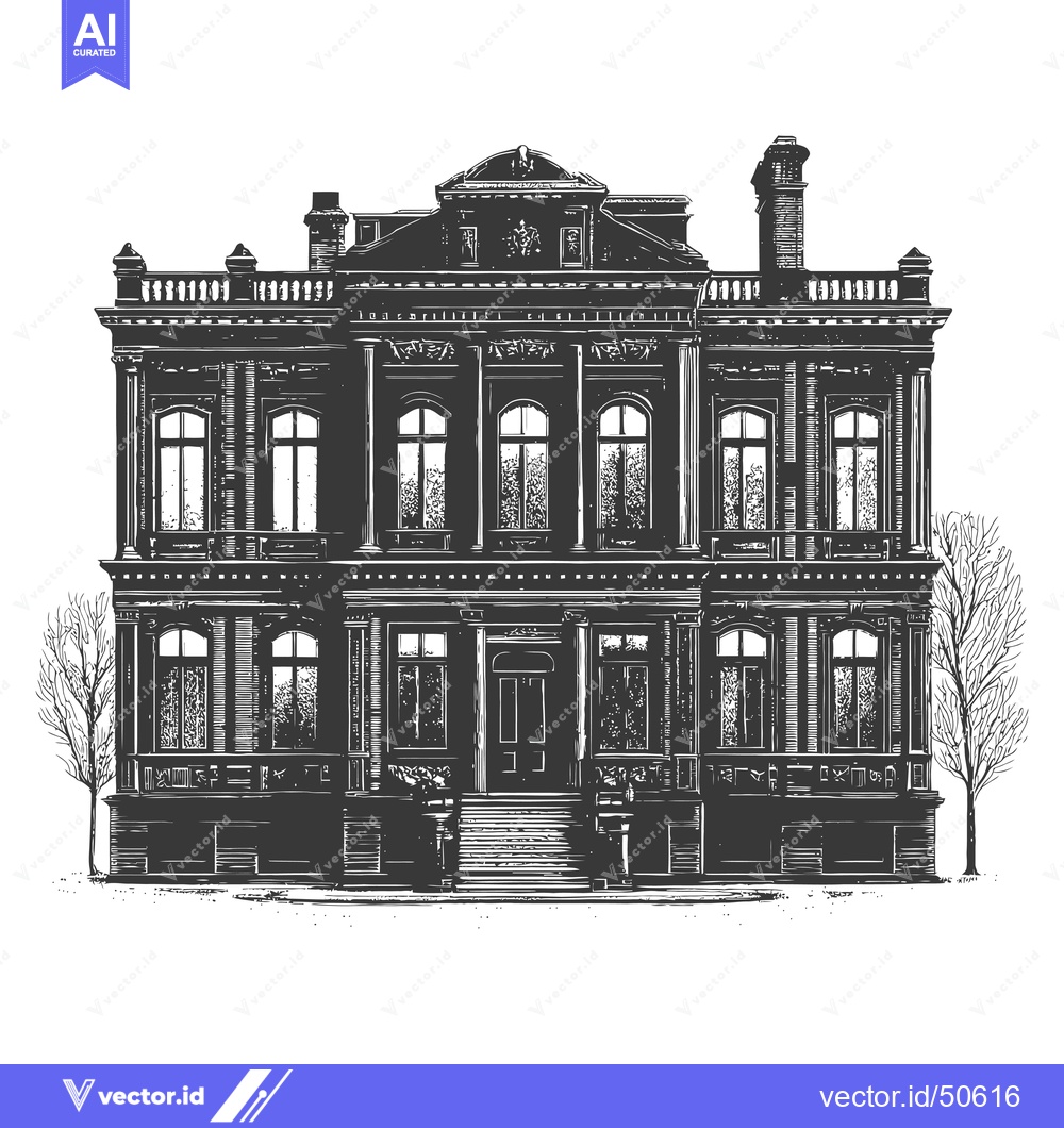 Premium Vector dari Elegant Victorian Mansion Architectural Drawing Illustration