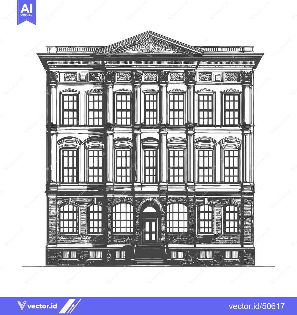 Premium Vector dari Classic Building Facade Architectural Drawing Illustration