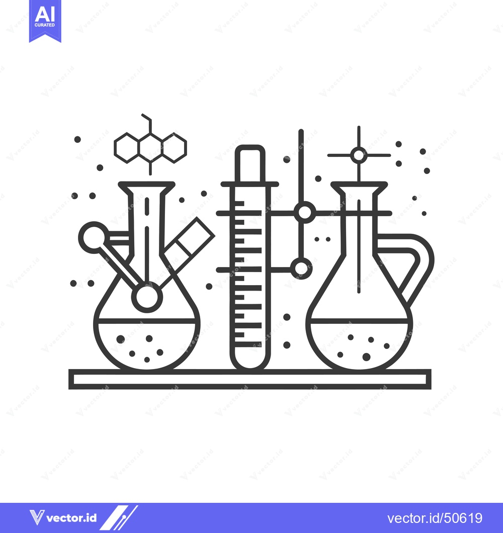 Premium Vector of Laboratory Equipment with Flasks, a Test Tube, and a Honeycomb