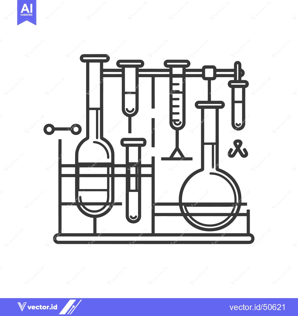 Premium Vector of Laboratory glassware in a rack with beakers, test tubes, and a graduat