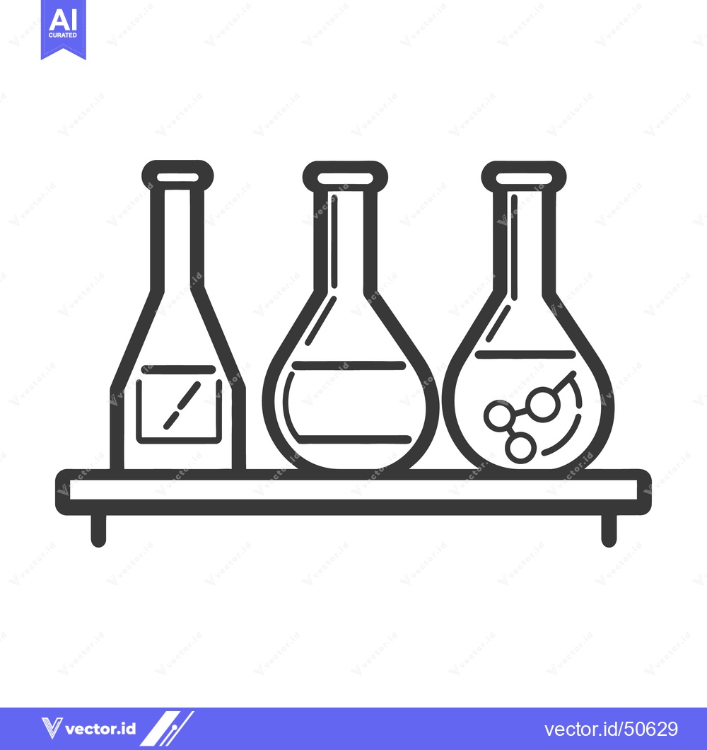 Premium Vector of Three different laboratory flasks displayed on a shelf illustration
