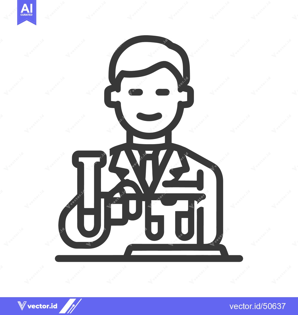 Premium Vector dari Scientist Icon with Test Tubes, Outline Style, Vector Illustration