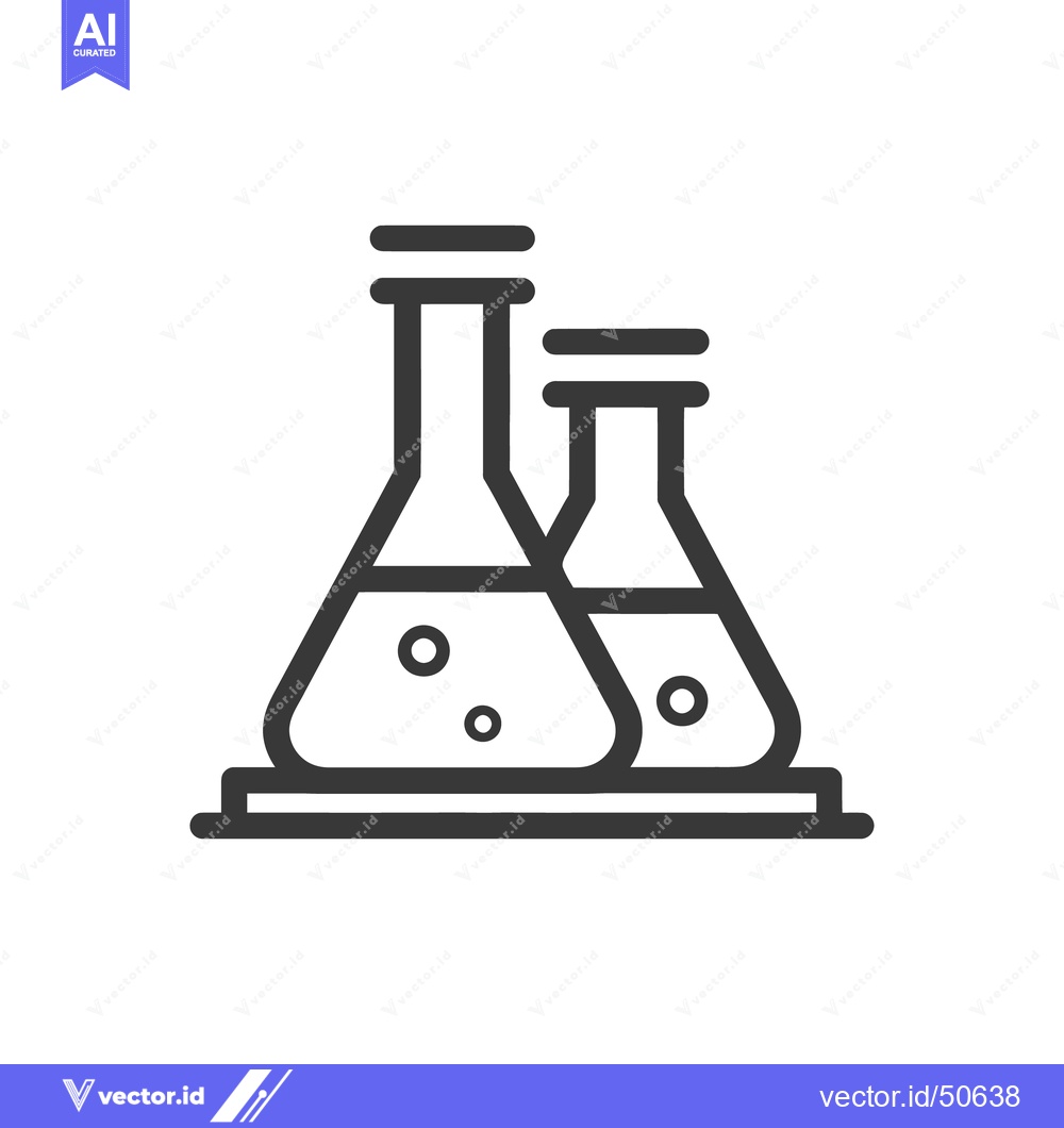 Premium Vector dari Minimalist Icon of Two Erlenmeyer Flasks with Bubbles on Platform