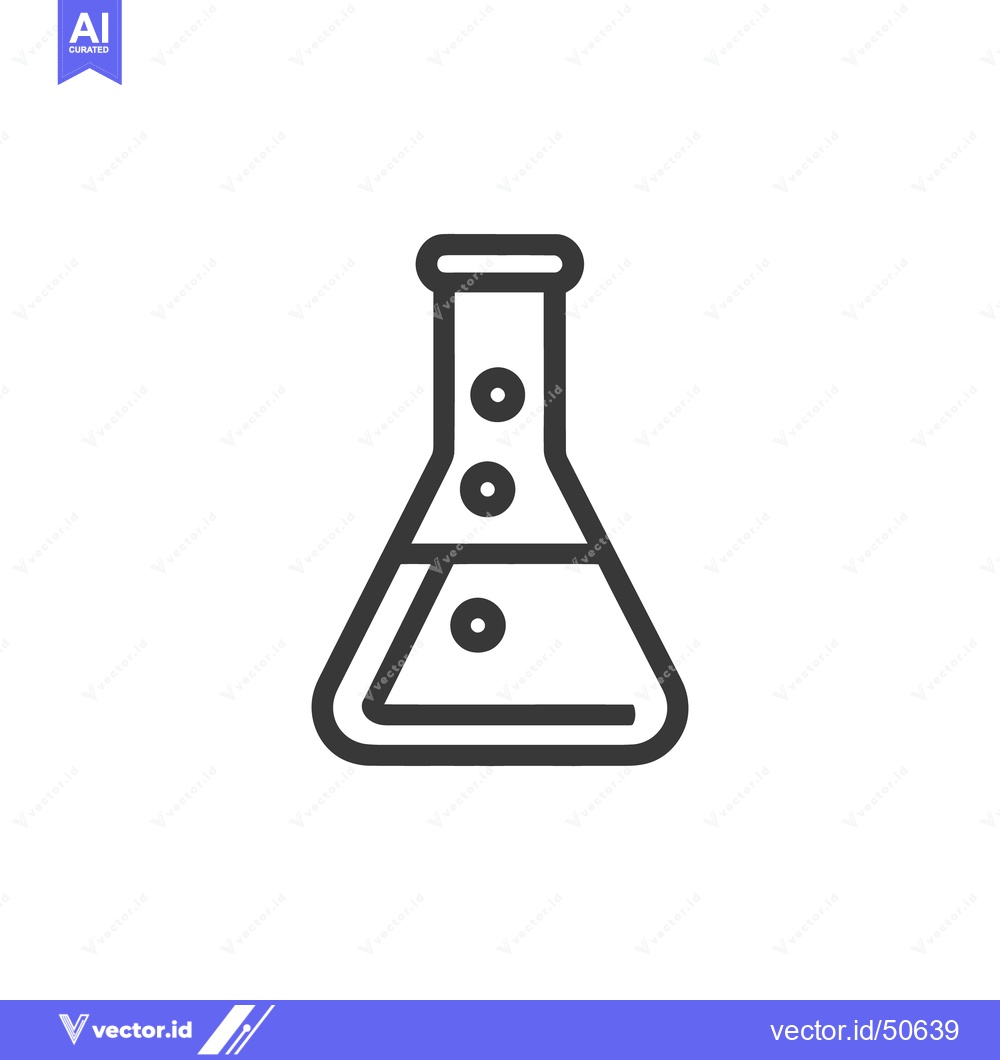 Premium Vector dari Minimalist Flask Icon with Three Bubbles, Dark Outline on White