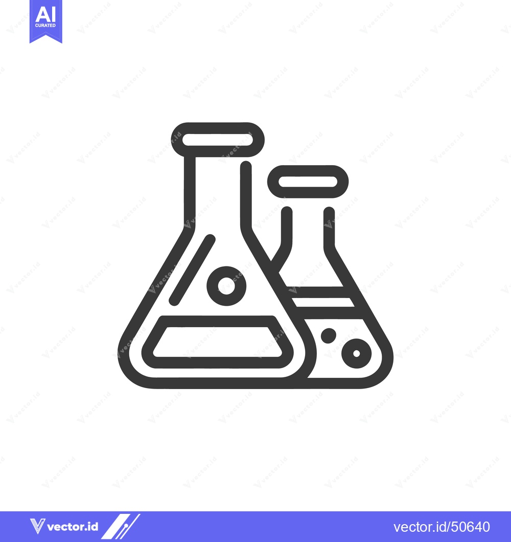Premium Vector of Minimalist Icon of Two Erlenmeyer Flasks, Science Equipment, Black Out