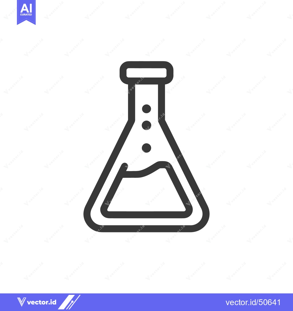 Premium Vector dari Minimalist Erlenmeyer Flask Icon with Liquid and Bubbles, Dark Gray Ou