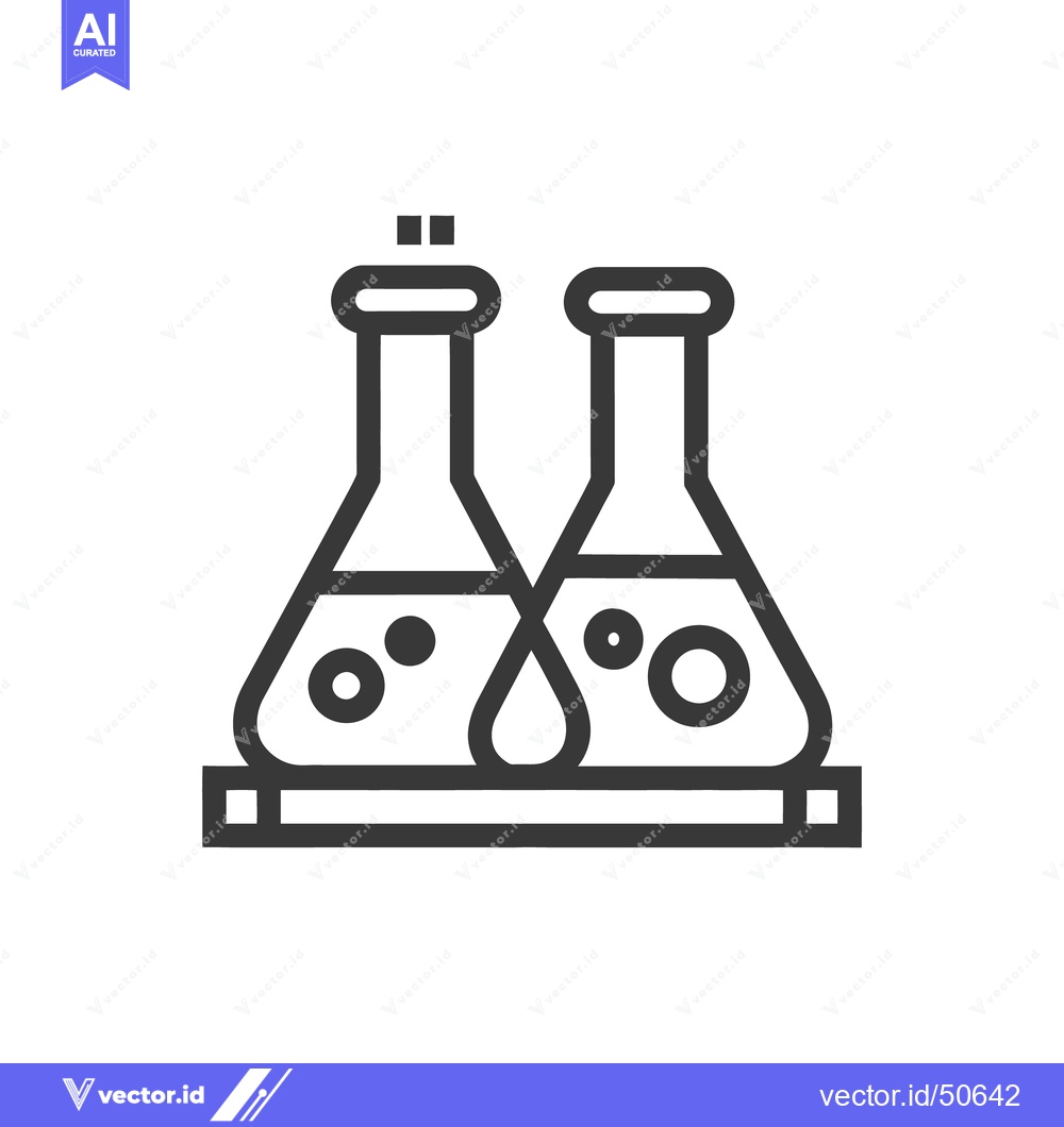Premium Vector dari Minimalist Line Art: Two Erlenmeyer Flasks with Bubbles and Liquid Dro