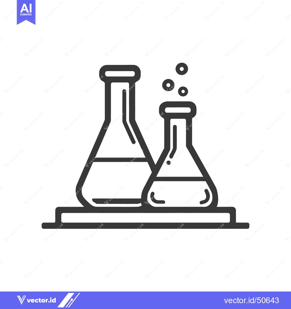 Premium Vector of Minimalist Chemistry Icon: Two Flasks with Bubbles on Platform, Black