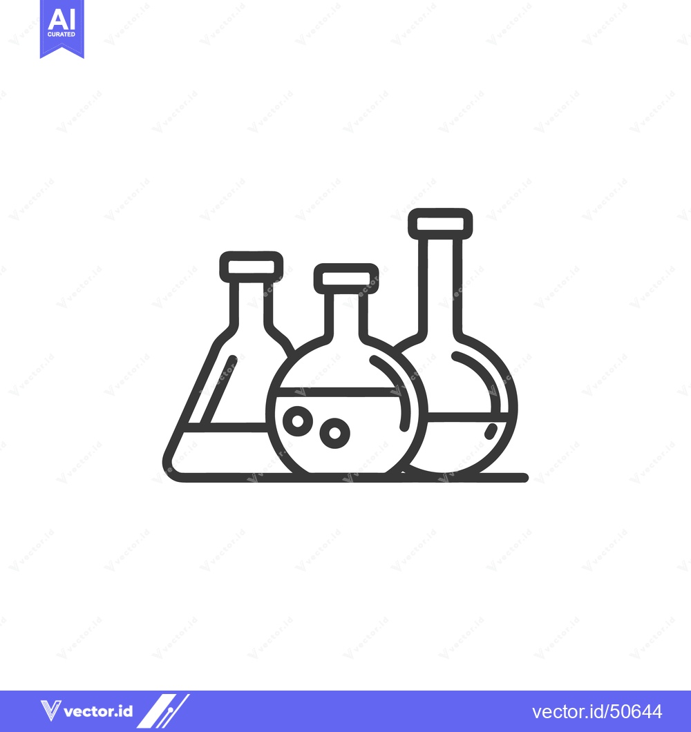 Premium Vector of Minimalist Line Art: Three Laboratory Flasks with Liquid