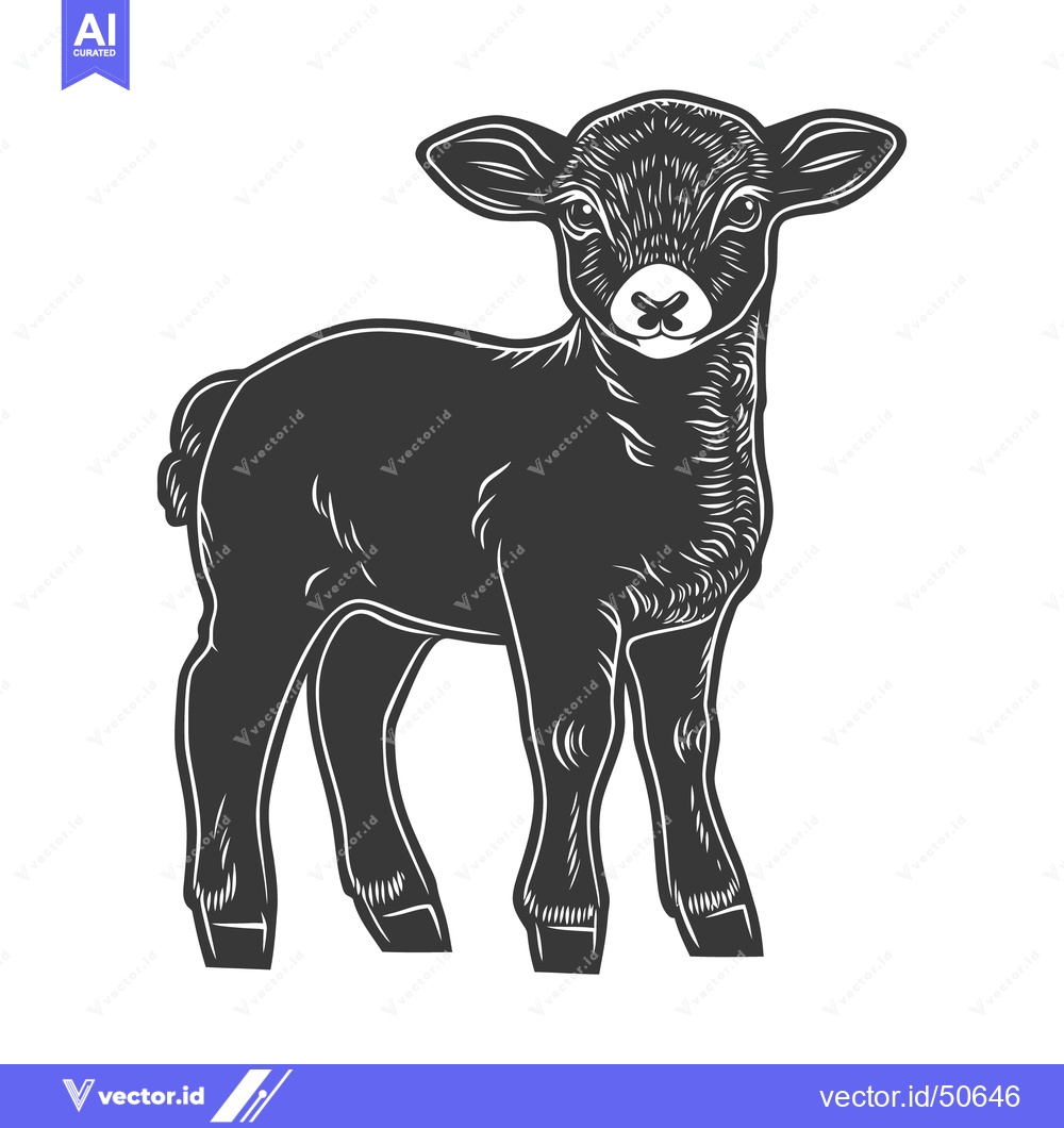 Premium Vector dari A black and white illustration depicting a young farm animal standing