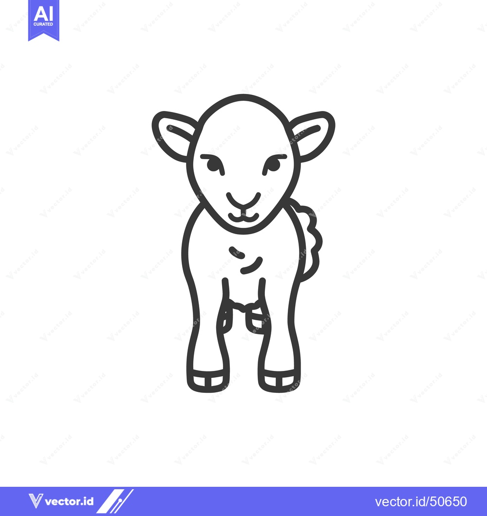 Premium Vector dari An illustrated outline depicting a simple lamb standing upright lookin