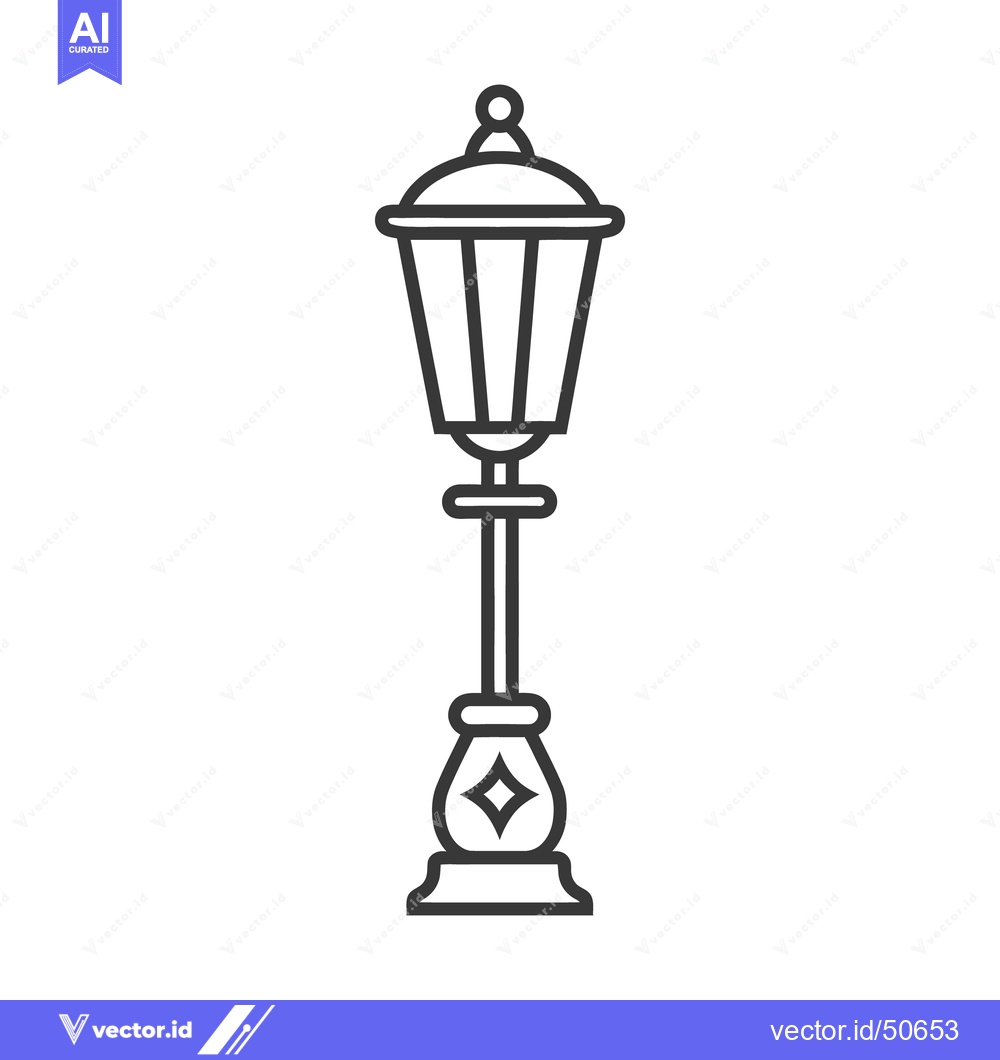 Premium Vector dari A tall decorative street lamp depicted in simple black lines