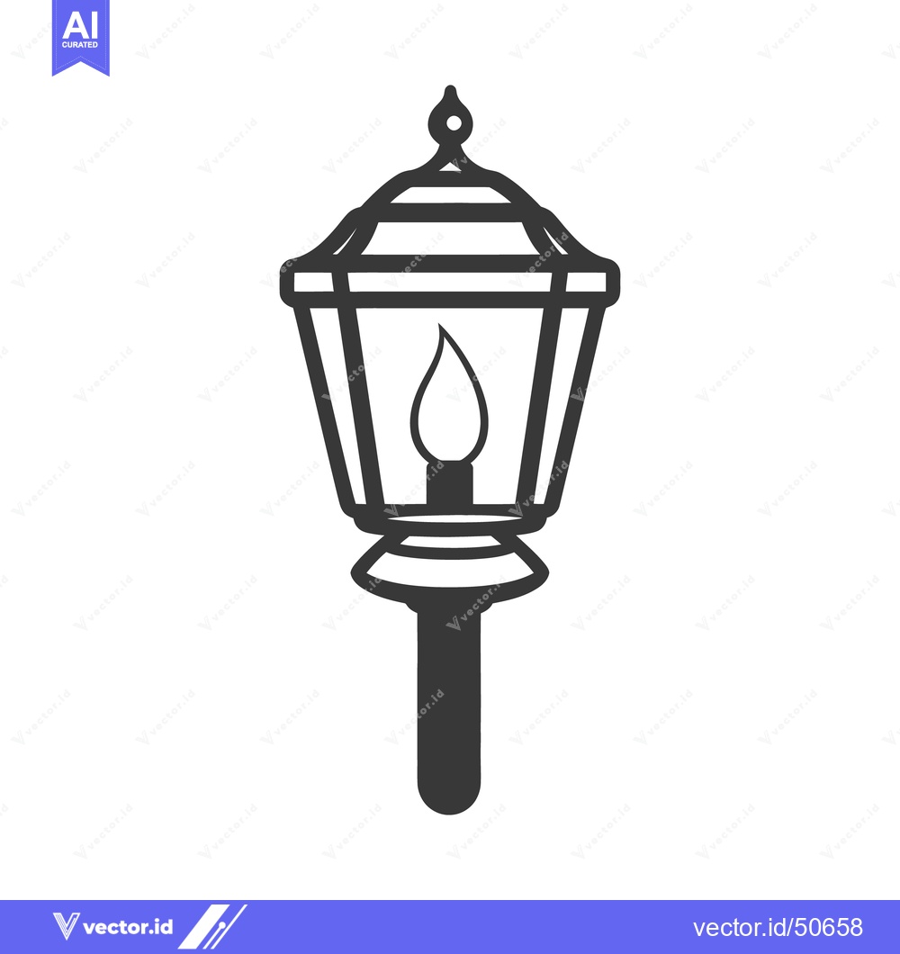 Premium Vector of An Illustrated Drawing Depicting a Detailed Silhouette Street Lamp