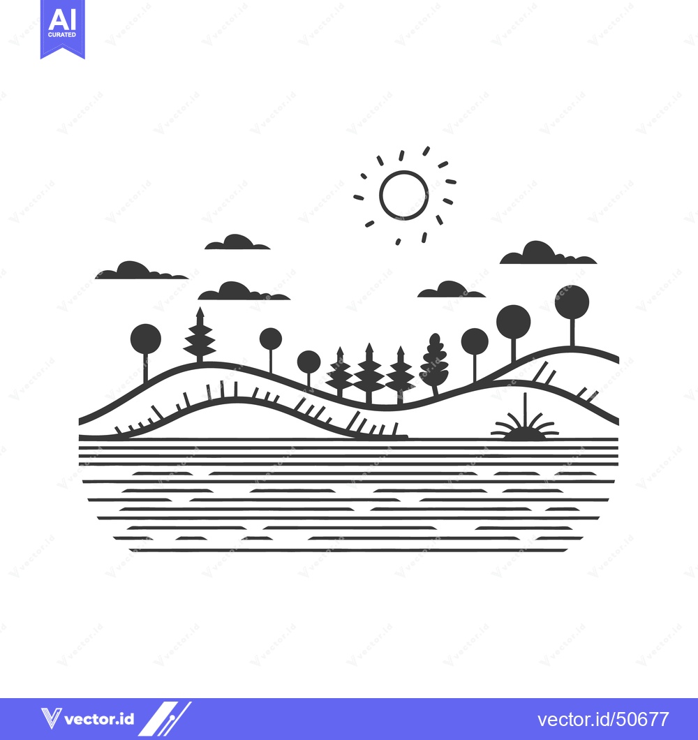 Premium Vector dari Black and white stylized illustration of a natural landscape scene