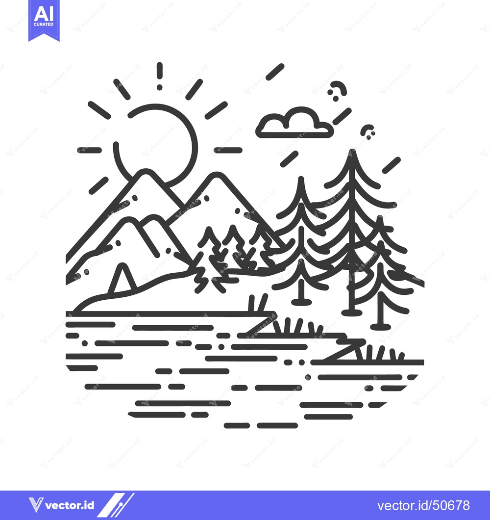 Premium Vector dari Simple black and white illustration depicting a natural outdoor landsc