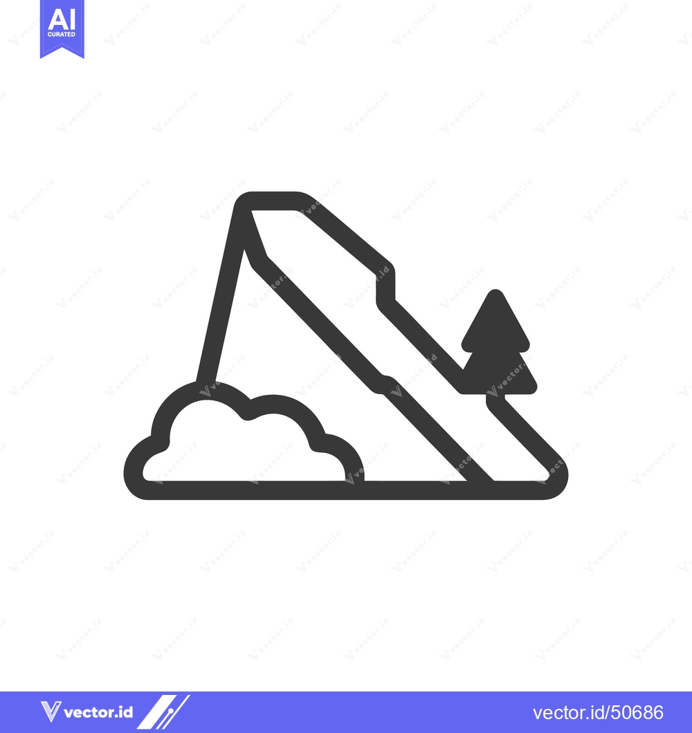 Premium Vector dari Minimalist Mountain Icon with Tree and Cloud, Bold Outline Design
