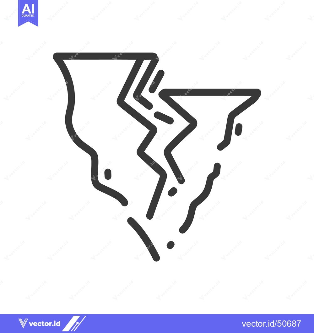 Premium Vector dari Fractured Landmass Icon: Bold Line Art Depicting Geological Fault and