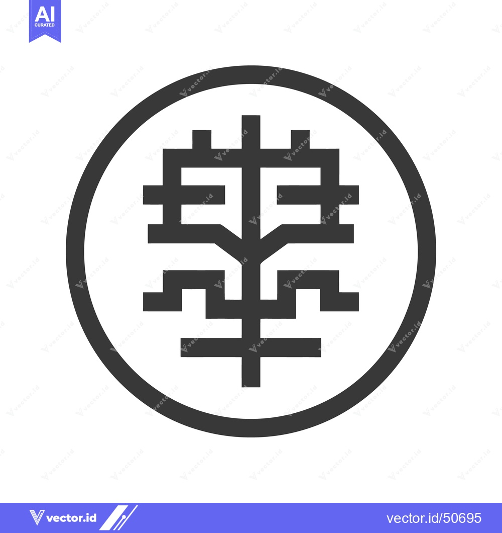 Premium Vector of Geometric Tree Icon in Circle, Minimalist Design, Dark Gray on White