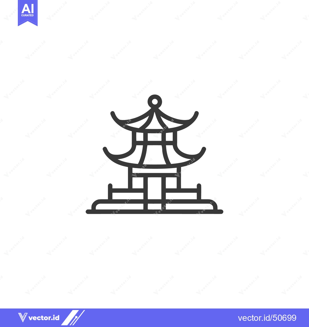 Premium Vector of Minimalist Pagoda Icon: Simple Line Art of Traditional Asian Architect