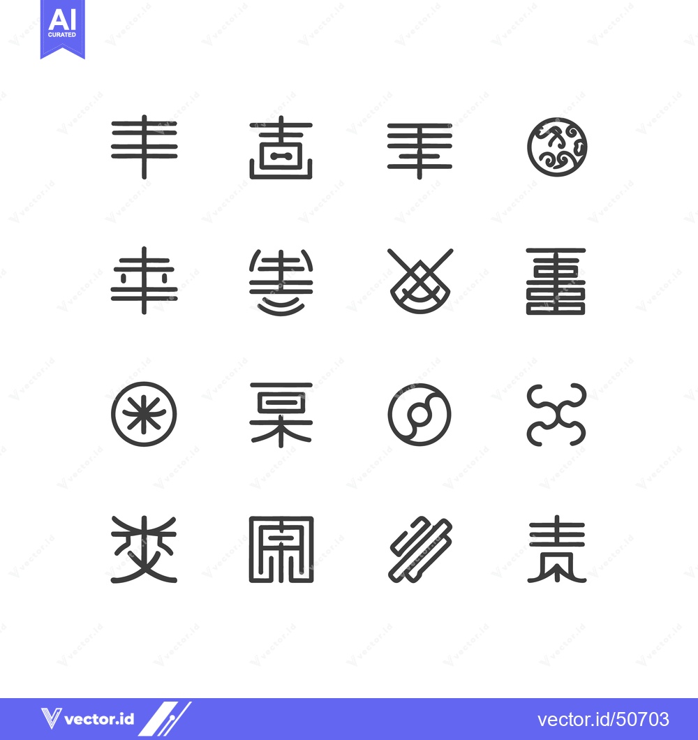 Premium Vector dari Minimalist Grid of Sixteen Unique Asian-Inspired Symbols on White Back