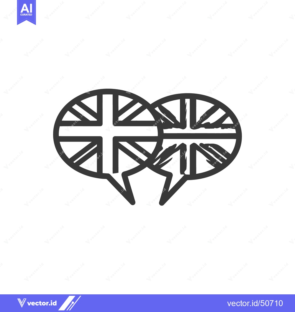Premium Vector dari United Kingdom Flags in Speech Bubbles, Communication Icon, Black and