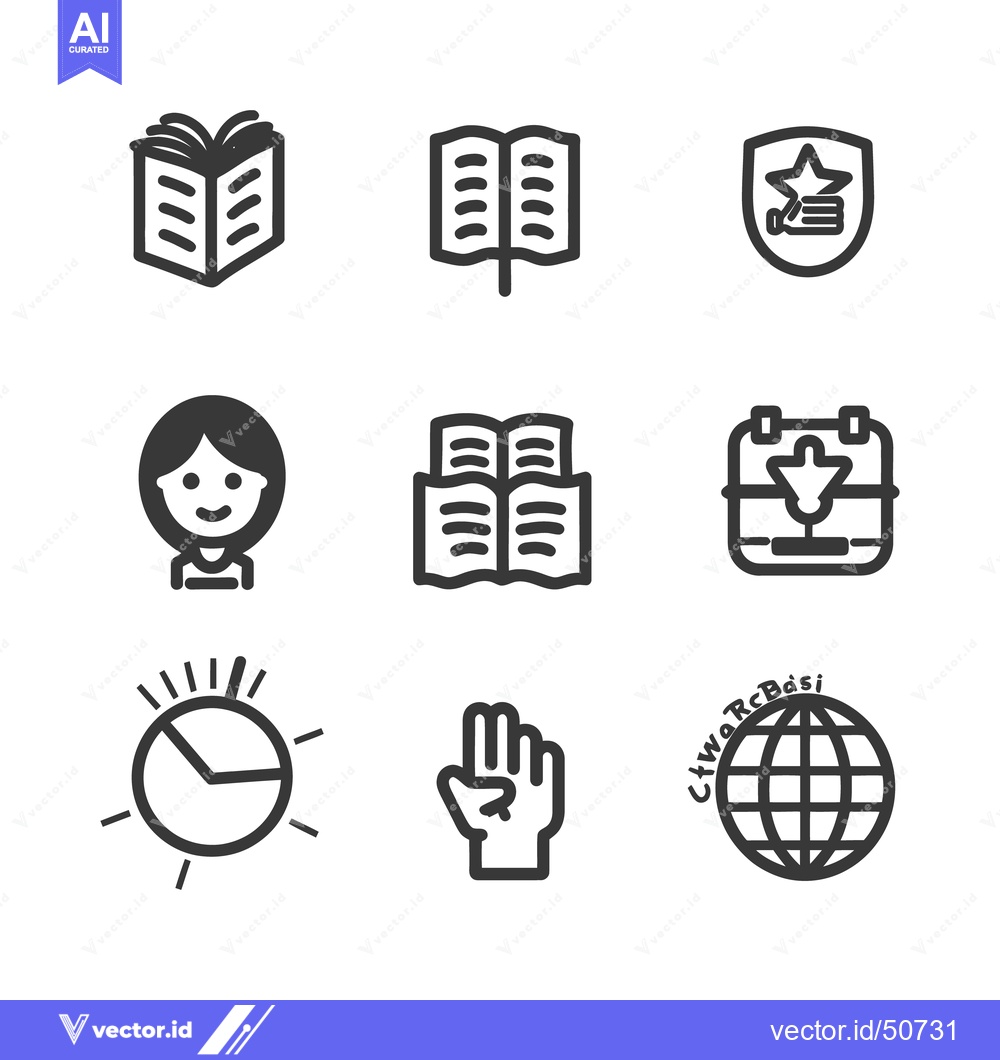Premium Vector dari Various vector icons of books time and a global symbol
