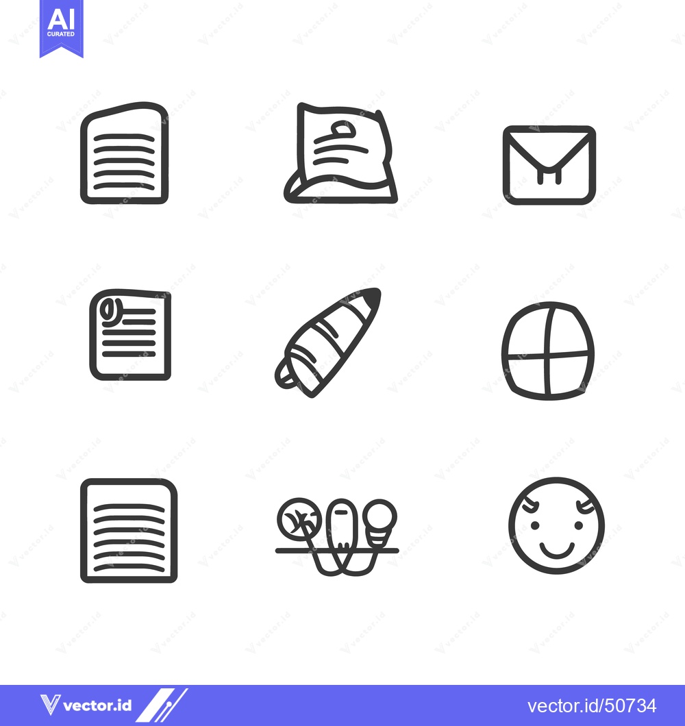 Premium Vector of Various Simple Black Icons Depicting Office Supplies and Symbols