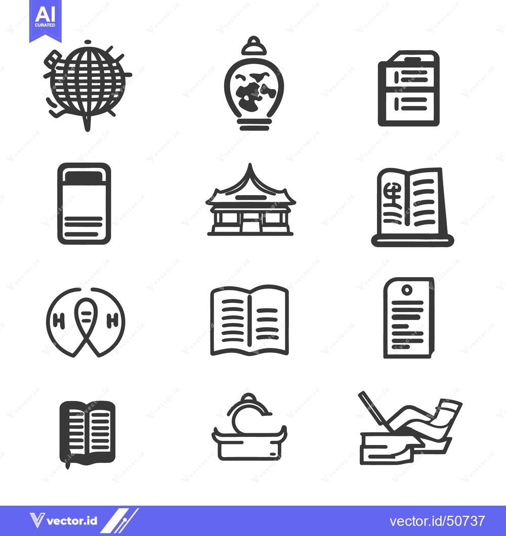 Premium Vector dari Collection of simple outline icons depicting various symbolic objects