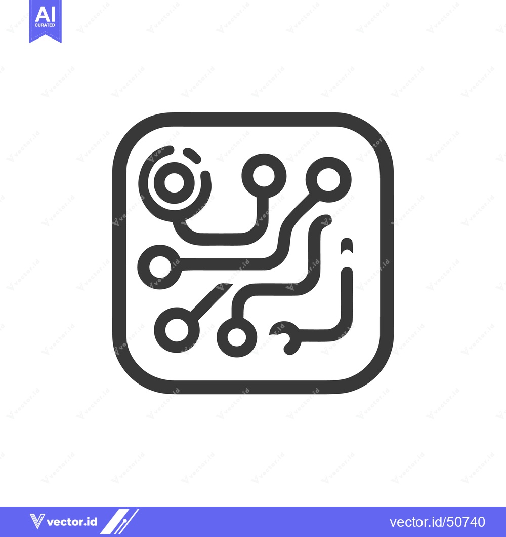 Premium Vector dari Minimalist Circuit Board Icon with Rounded Square Frame, Dark Gray on